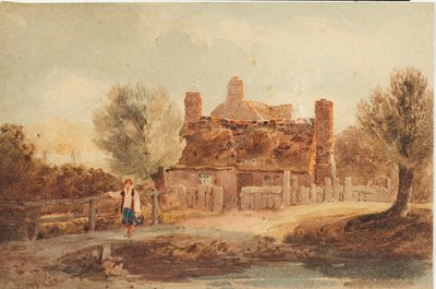 Scena di campagna - casa vicino a uno stagno da David Cox